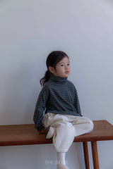 ［The beige］Stripe high neck tee