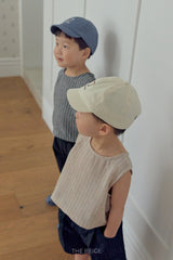 ［The beige］Striped woven sleeveless tops