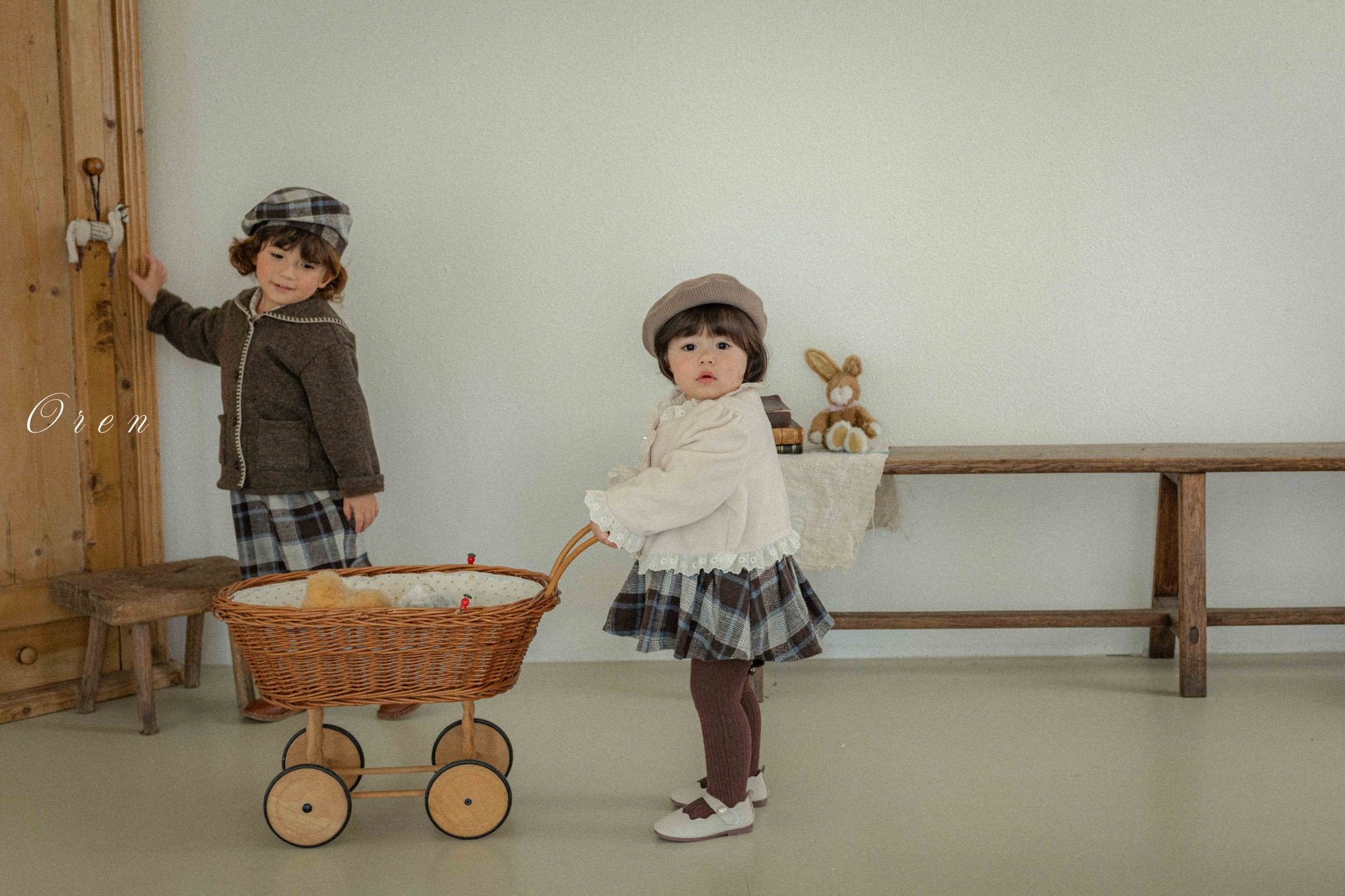 ［OREN］Brunel check suspender half pants