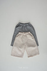 ［The beige］Striped summer wide pants