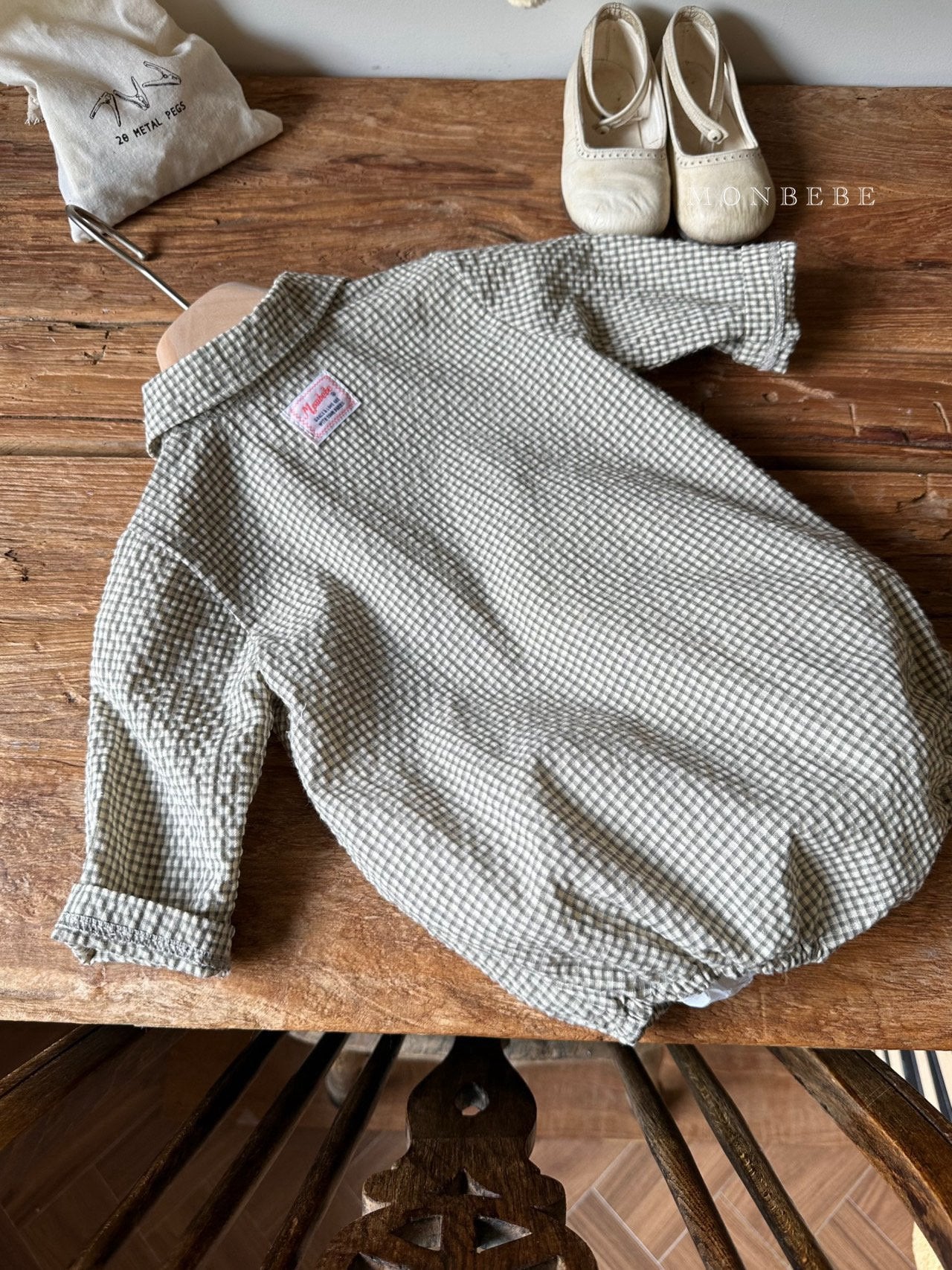 ［monbebe］Autumn check shirt rompers