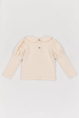 ［The beige］Embroidery Collar Tee