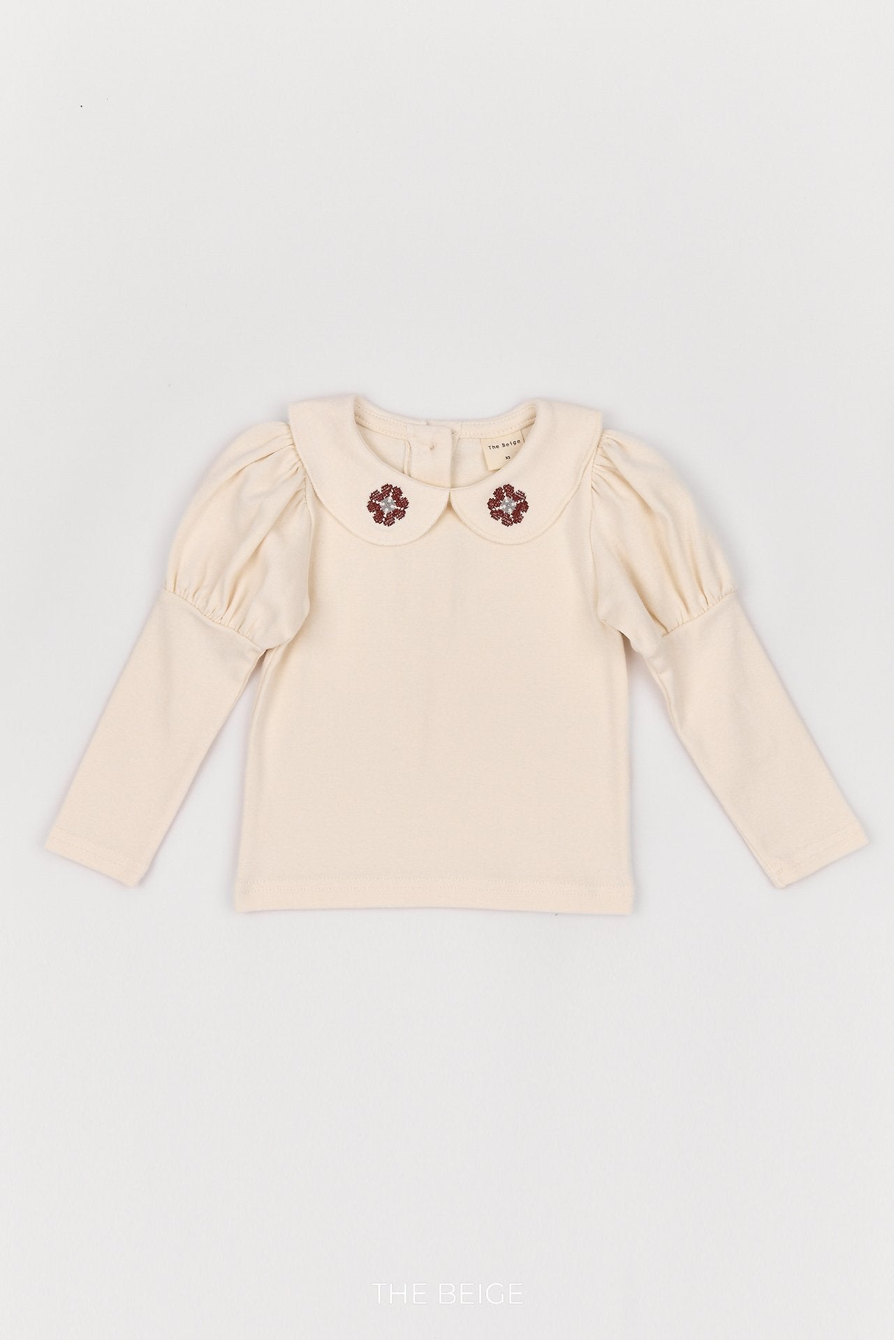 ［The beige］Embroidery Collar Tee