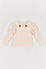 ［The beige］Embroidery Collar Tee