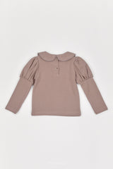 ［The beige］Embroidery Collar Tee