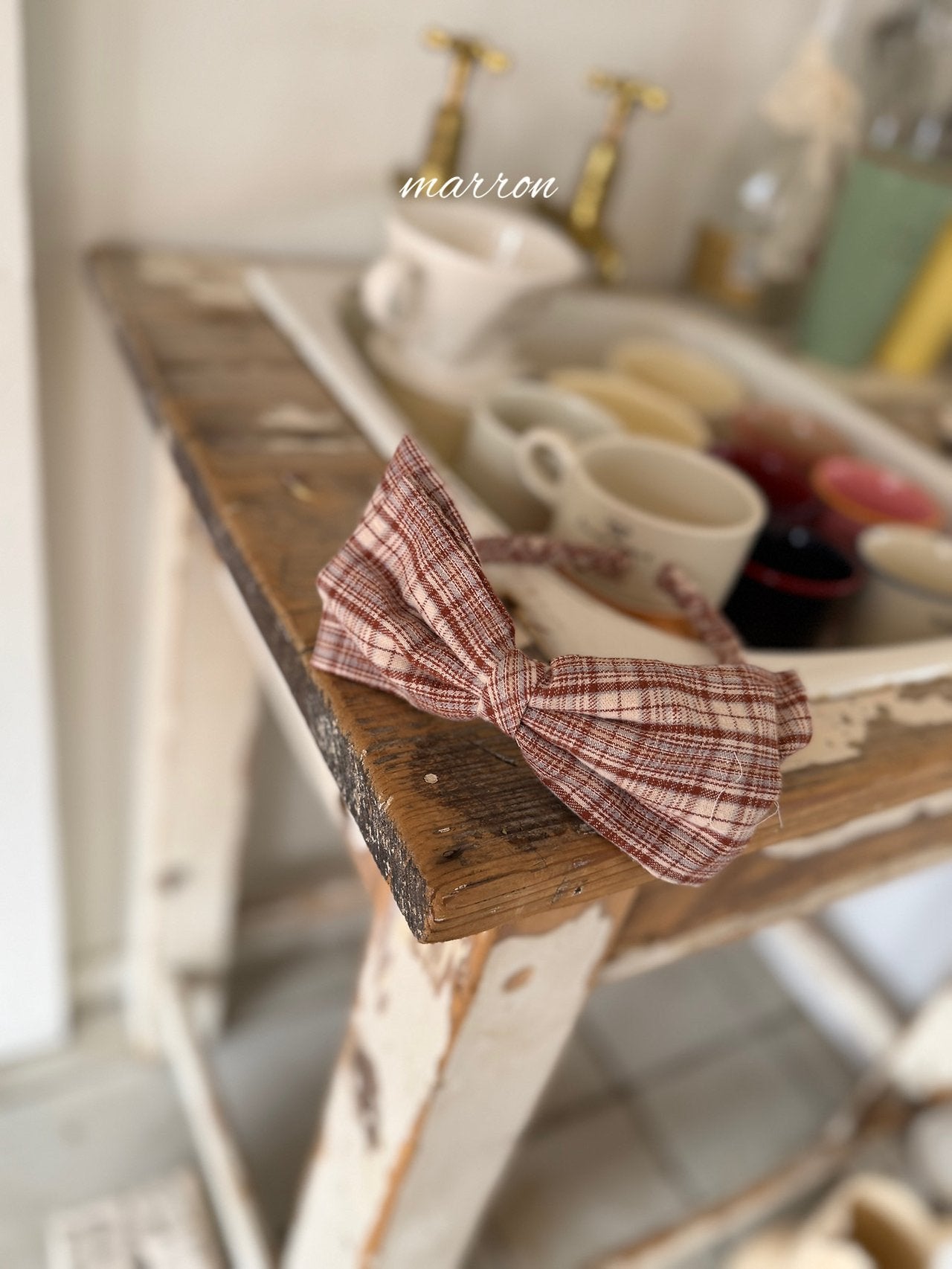 ［marron］Check ribbon headband