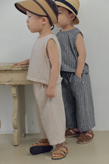 ［The beige］Striped summer wide pants
