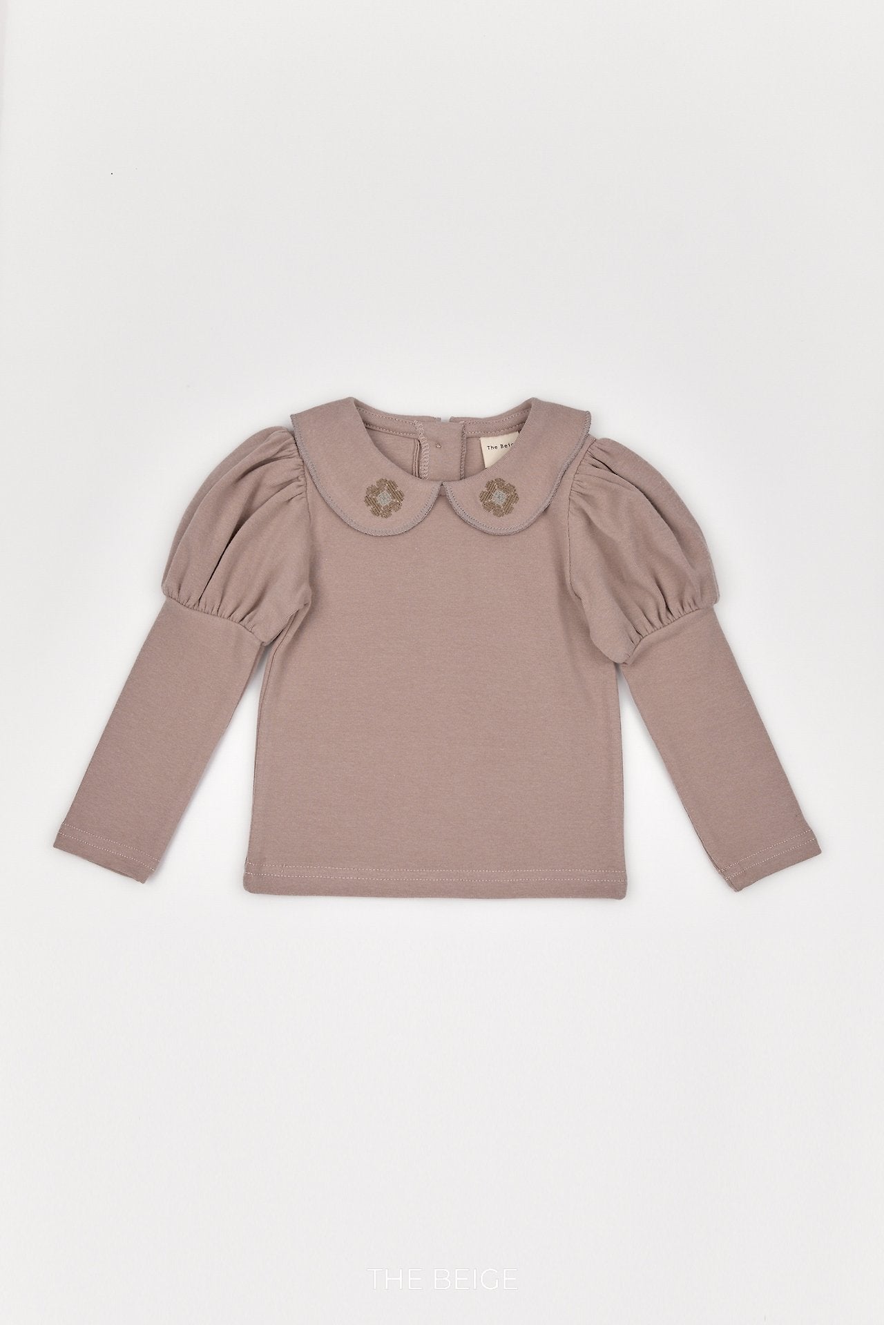 ［The beige］Embroidery Collar Tee