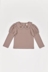 ［The beige］Embroidery Collar Tee