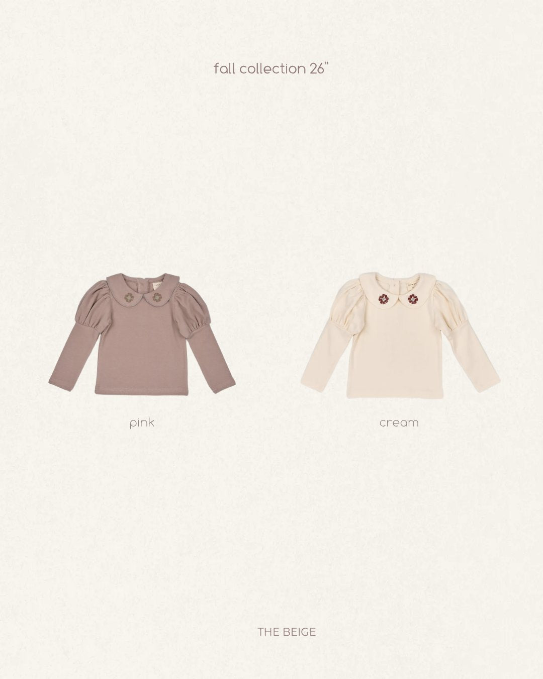 ［The beige］Embroidery Collar Tee