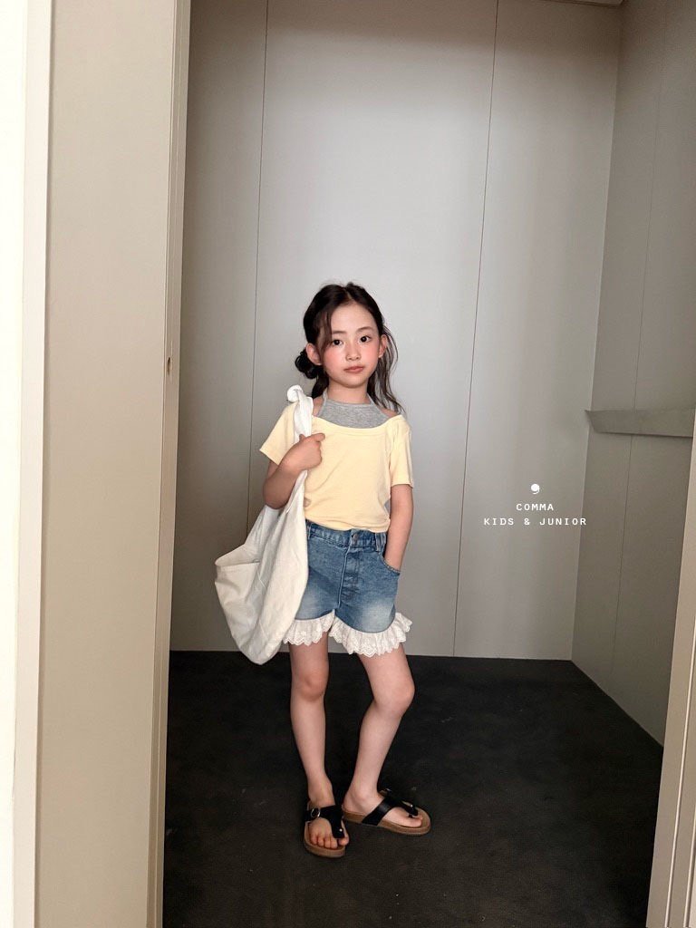 ［comma］Lace denim short pants
