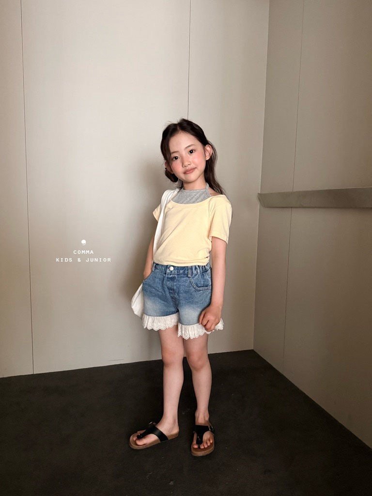 ［comma］Lace denim short pants