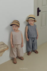 ［The beige］Striped summer wide pants
