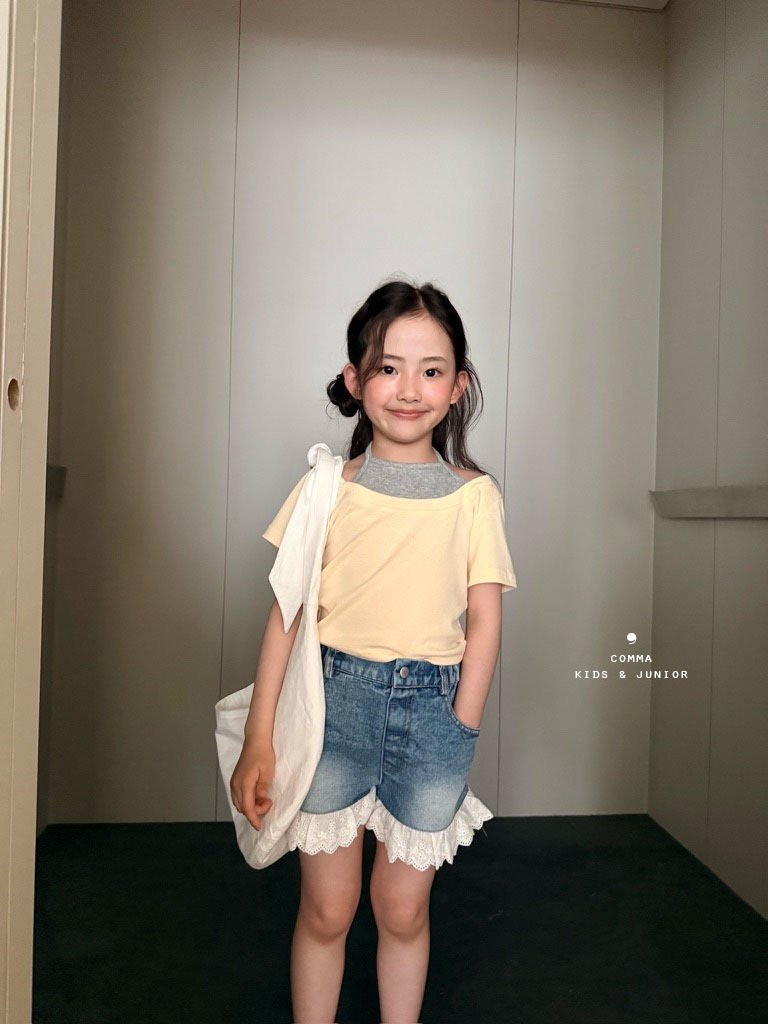 ［comma］Lace denim short pants