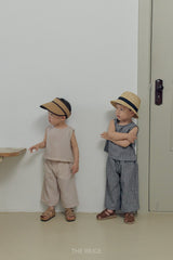 ［The beige］Striped summer wide pants