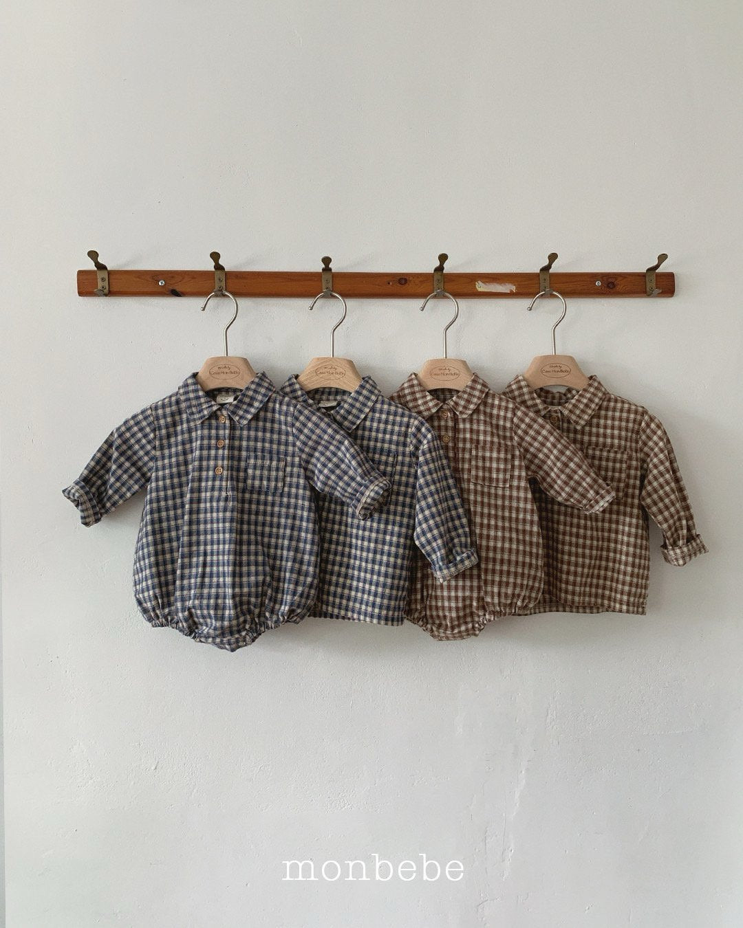 [monbebe] Check collar rompers