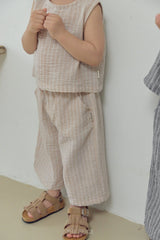 ［The beige］Striped summer wide pants