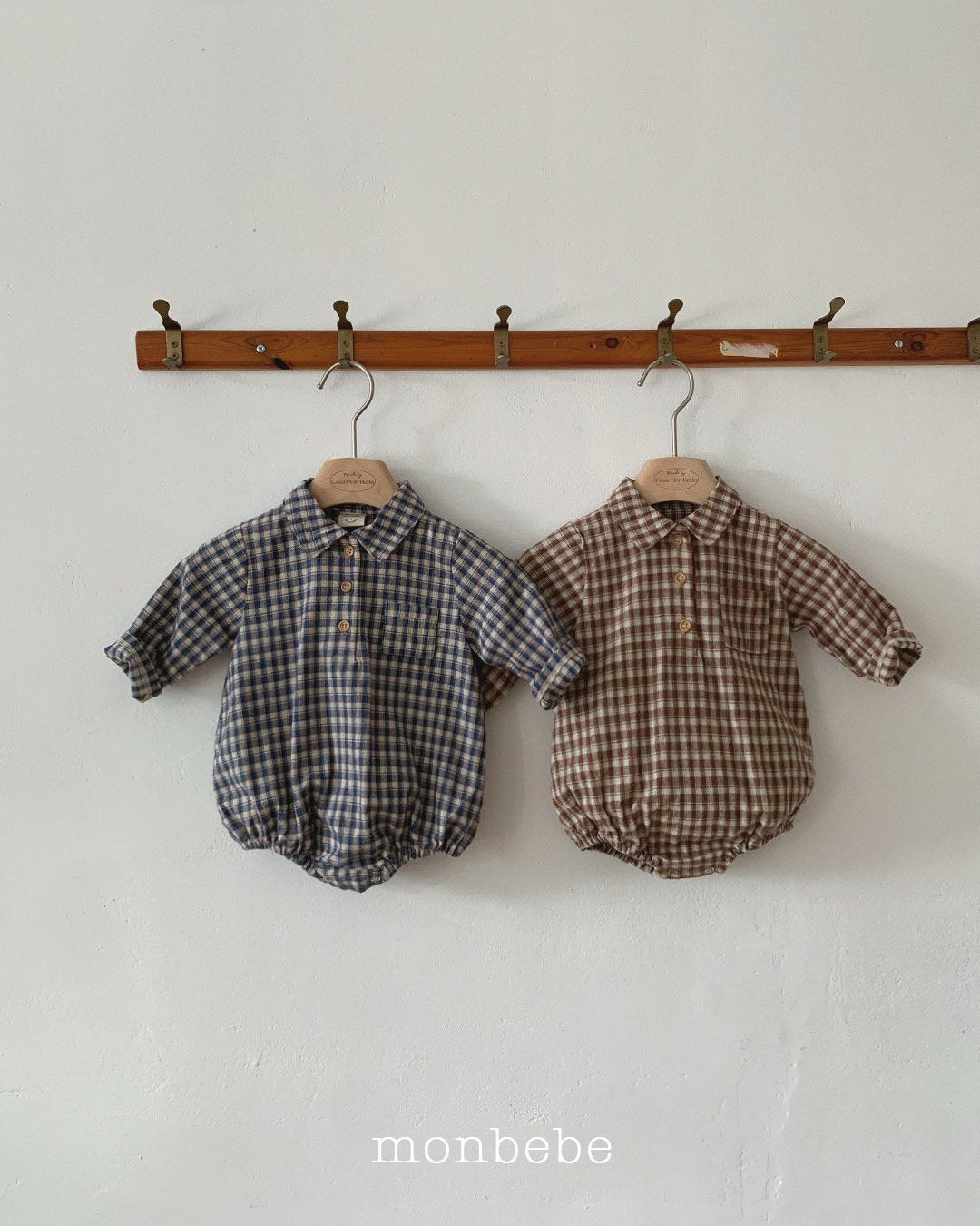 [monbebe] Check collar rompers