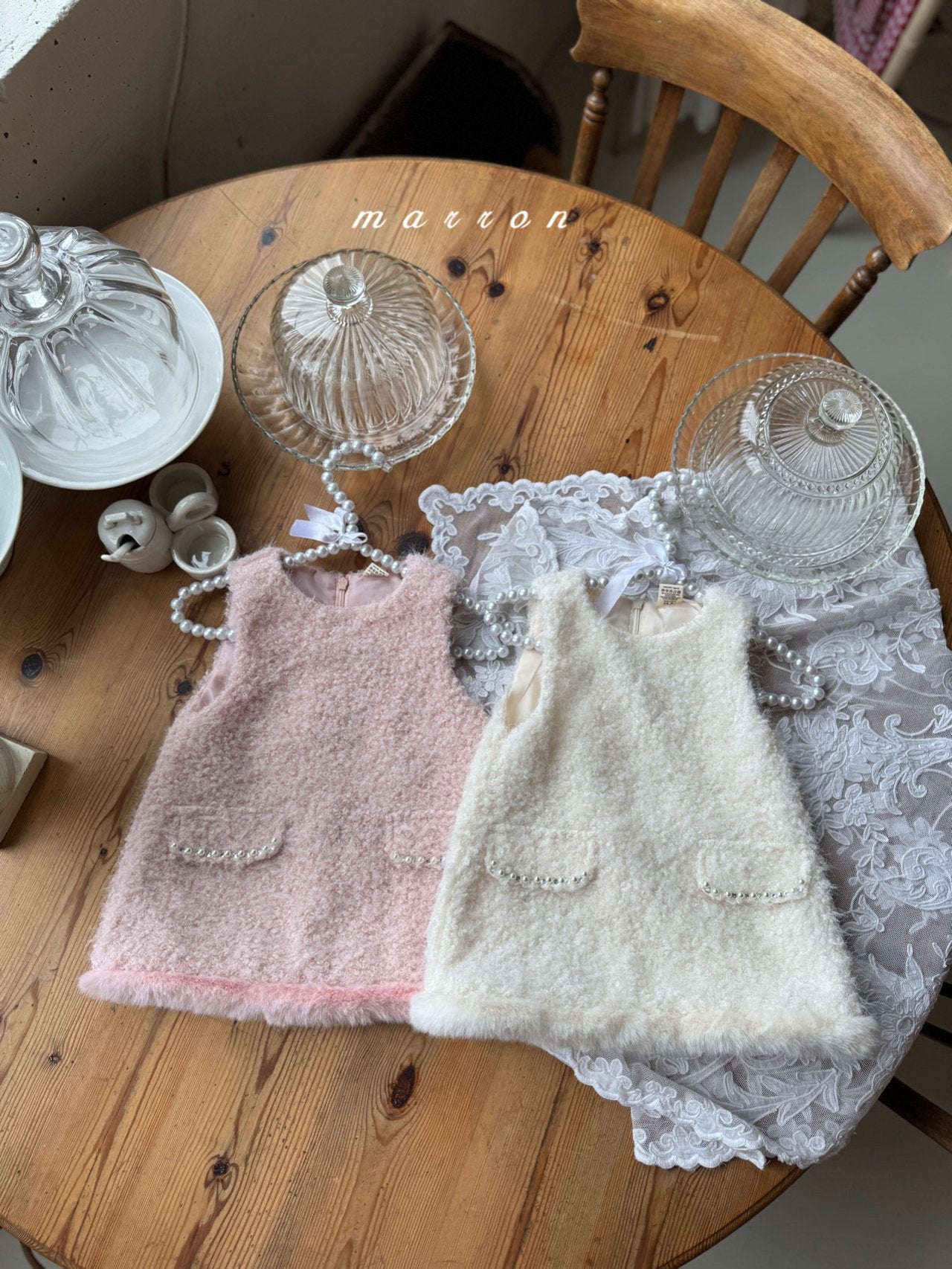 ［marron］Pearl pocket boa one-piece