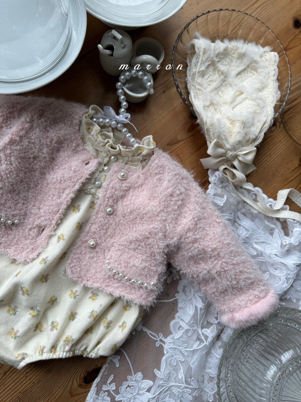 ［marron］Pearl boa jacket