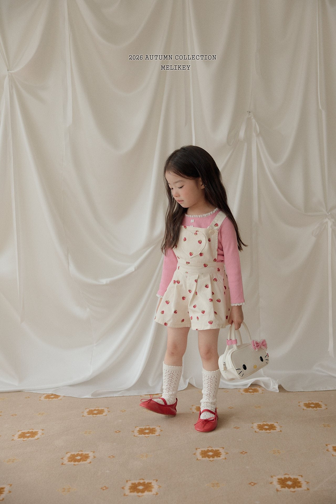 ［Melikey］Strawberry heart short salopette