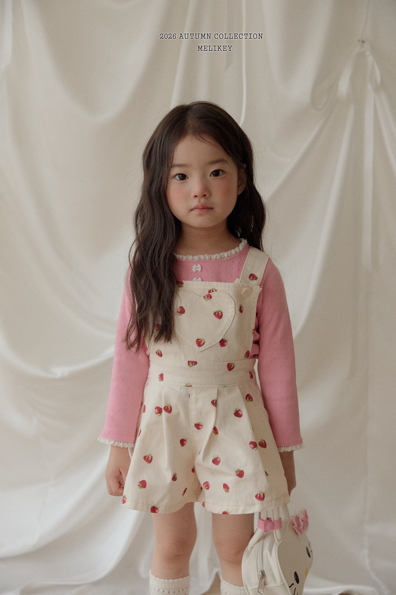［Melikey］Strawberry heart short salopette