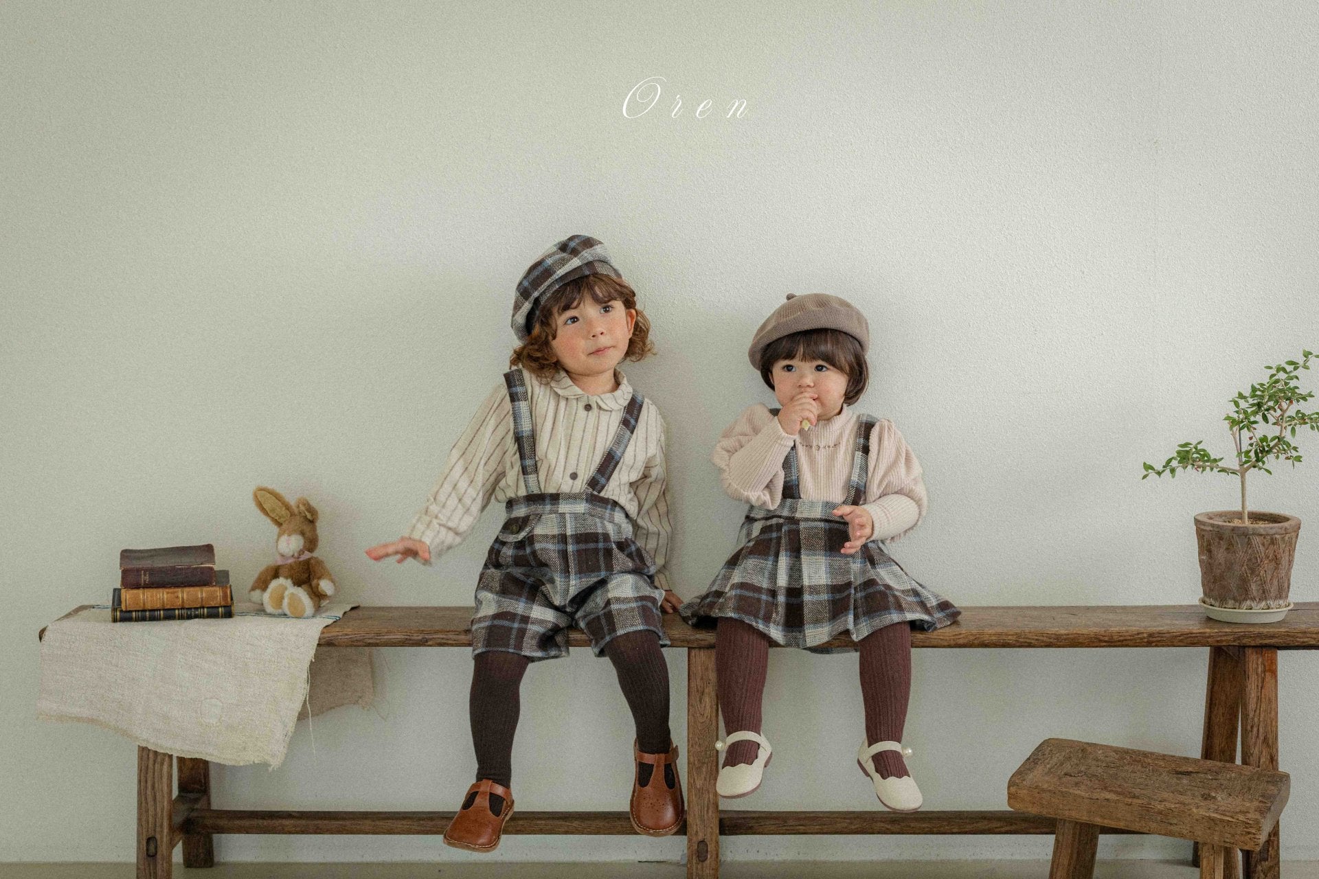 ［OREN］Brunel check suspender half pants