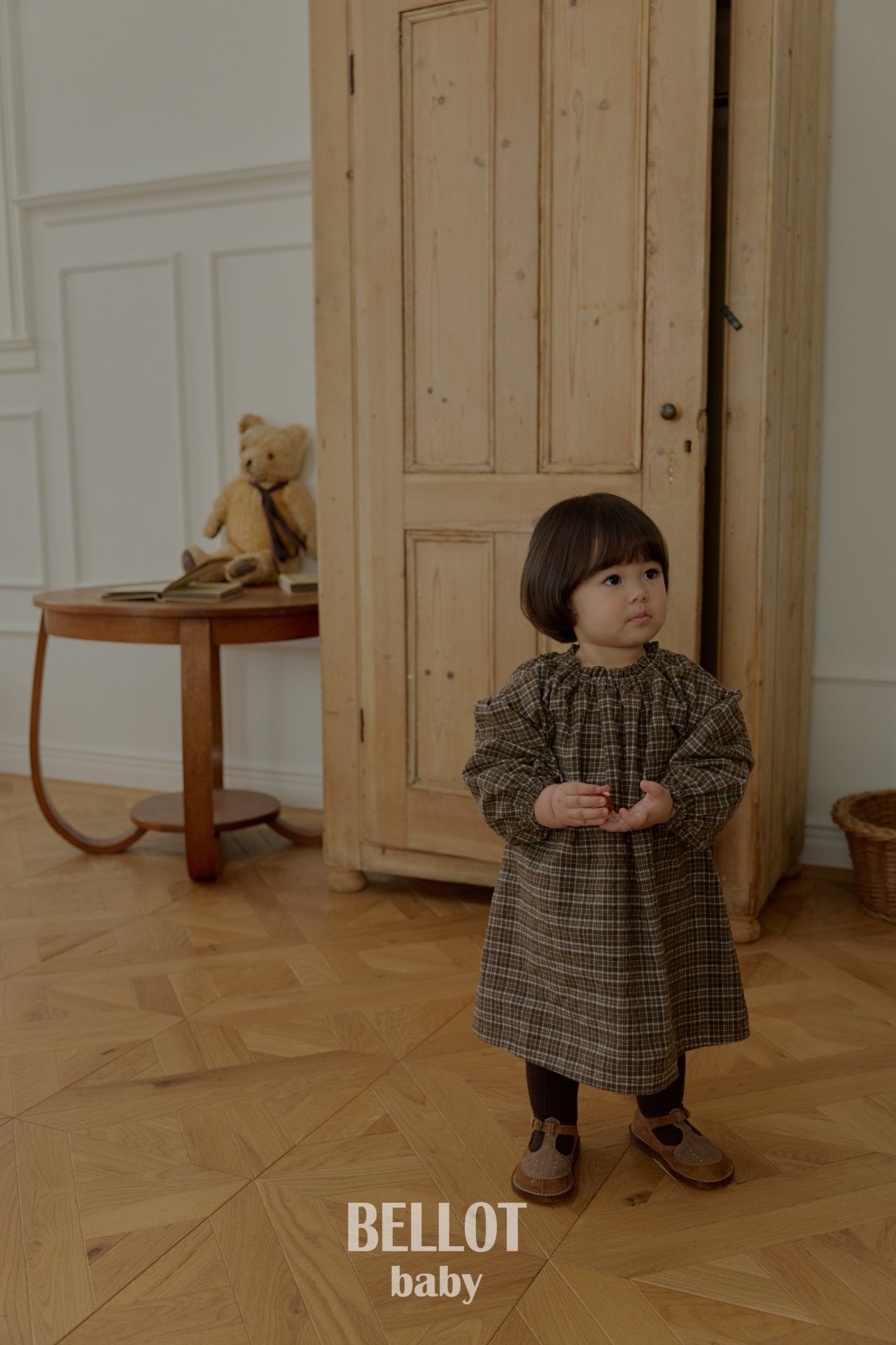 ［BELLOT］Peach check one-piece (baby)