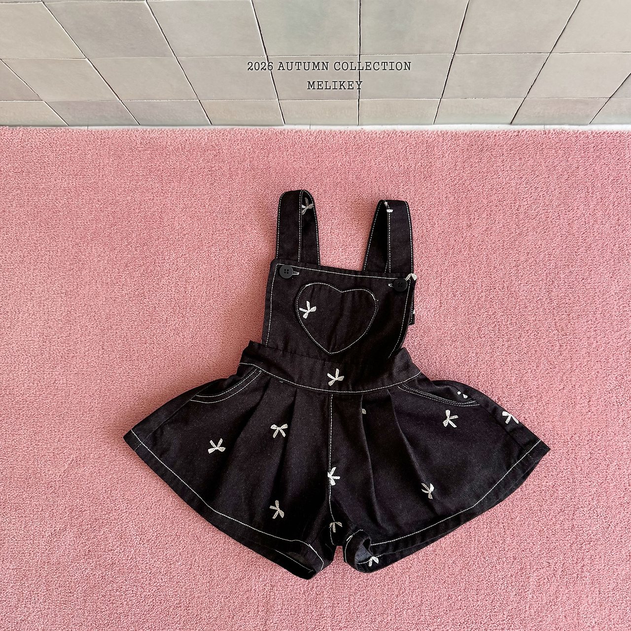 ［Melikey］Ribbon embroidery short salopette