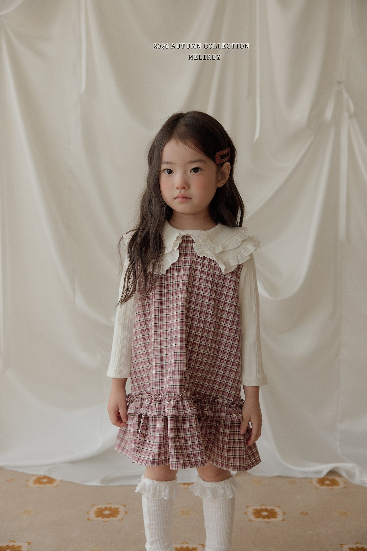 ［Melikey］Check frill one-piece