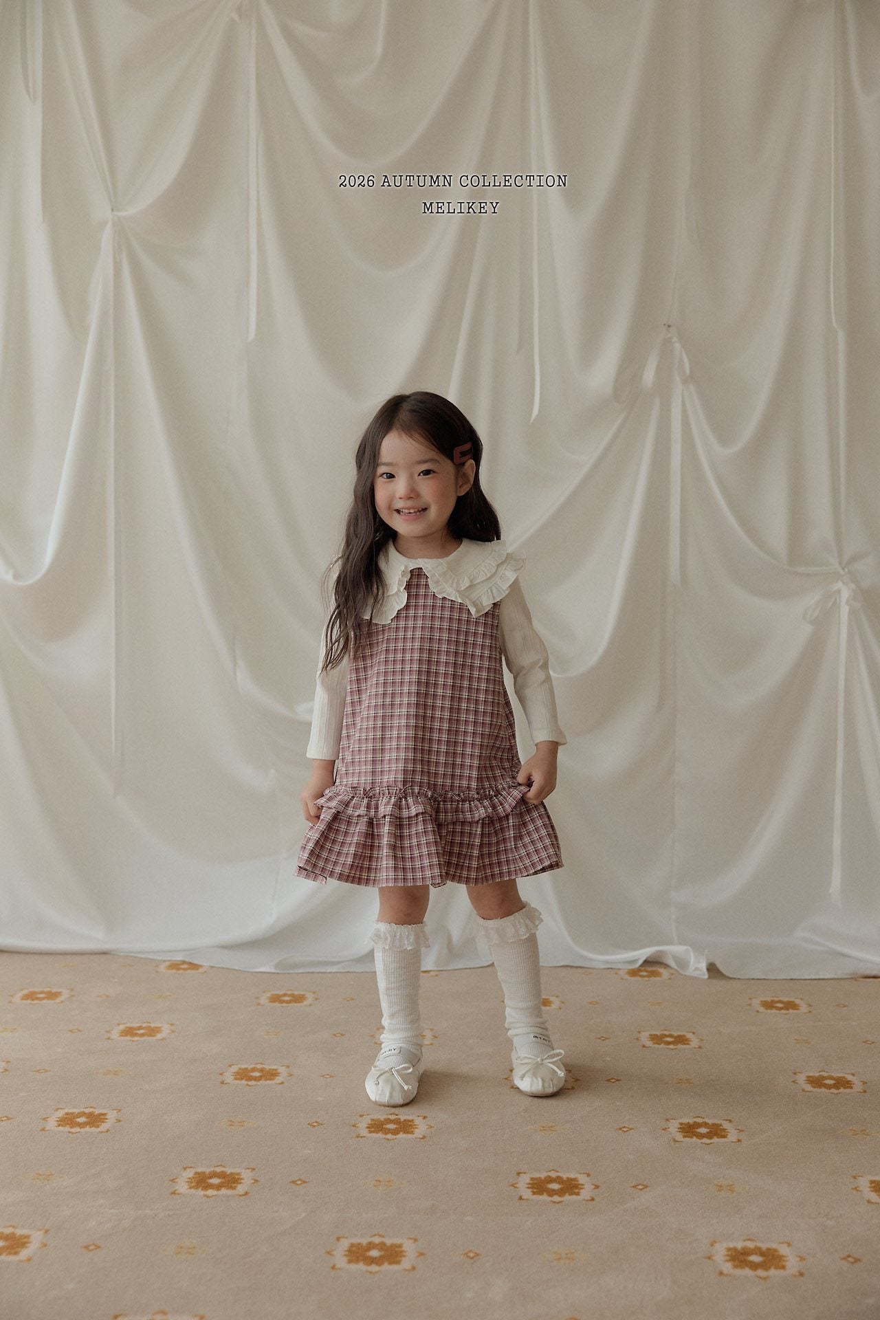 ［Melikey］Check frill one-piece