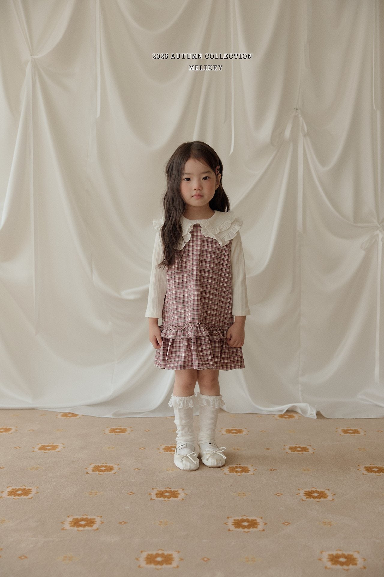 ［Melikey］Check frill one-piece