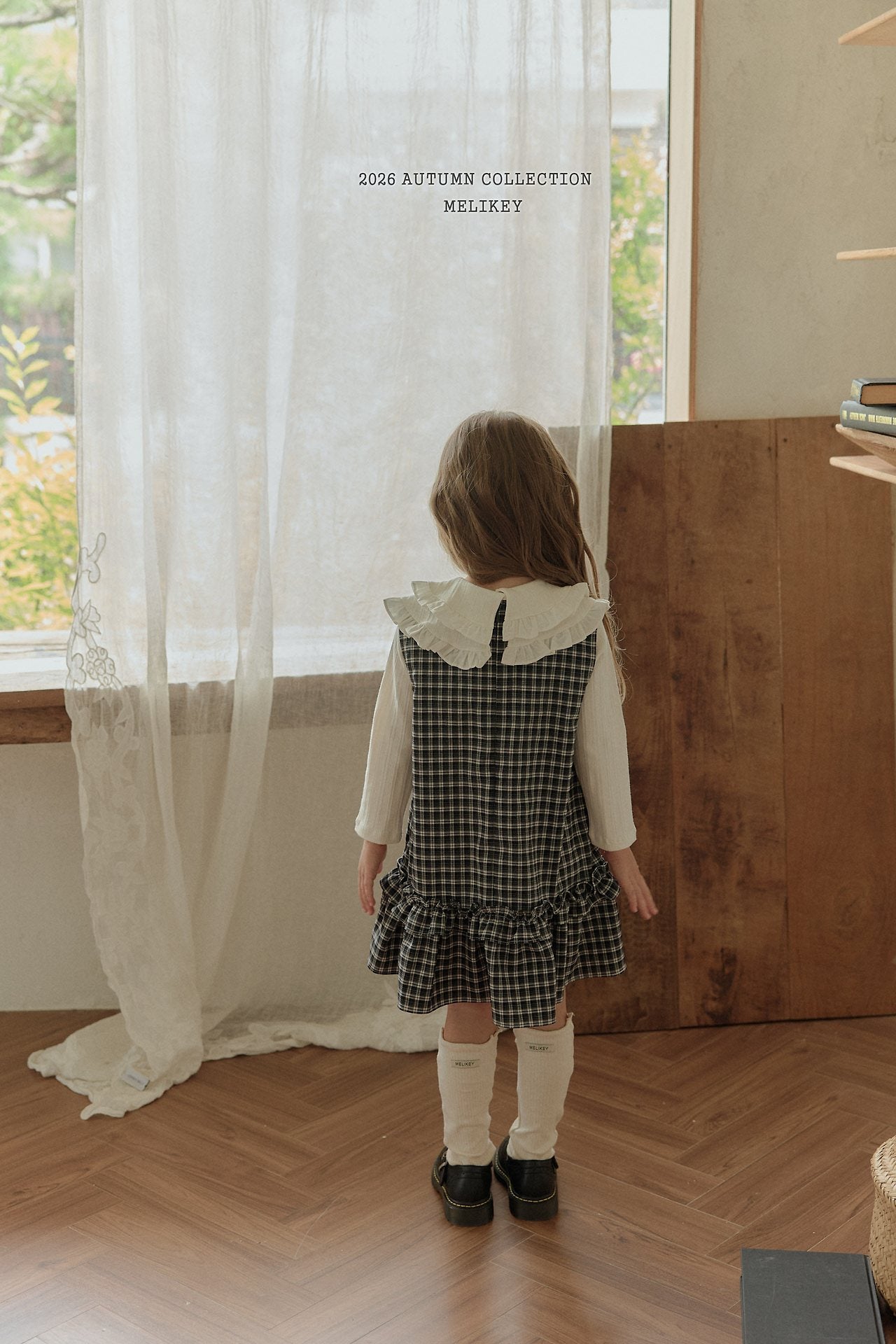 ［Melikey］Check frill one-piece