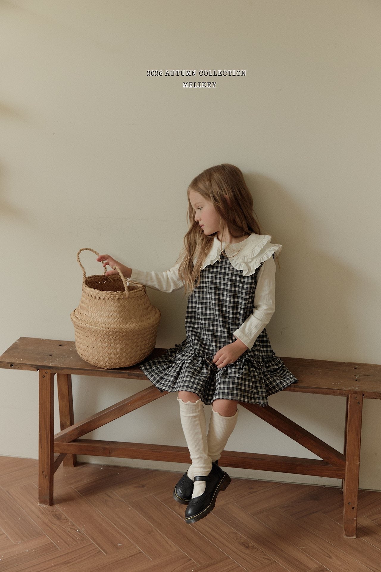 ［Melikey］Check frill one-piece
