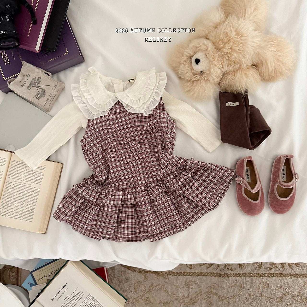 ［Melikey］Check frill one-piece