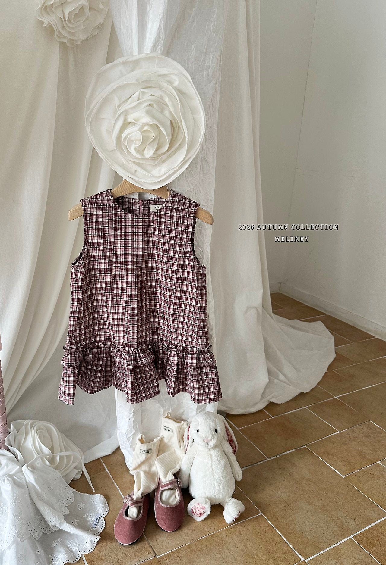 ［Melikey］Check frill one-piece