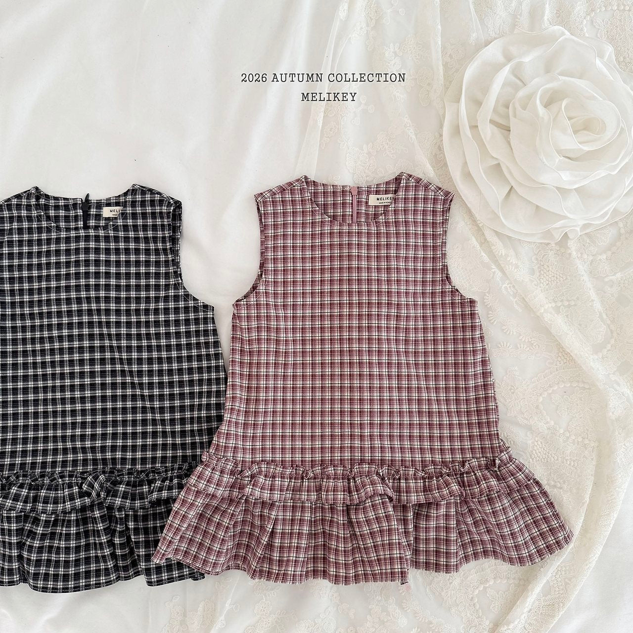 ［Melikey］Check frill one-piece