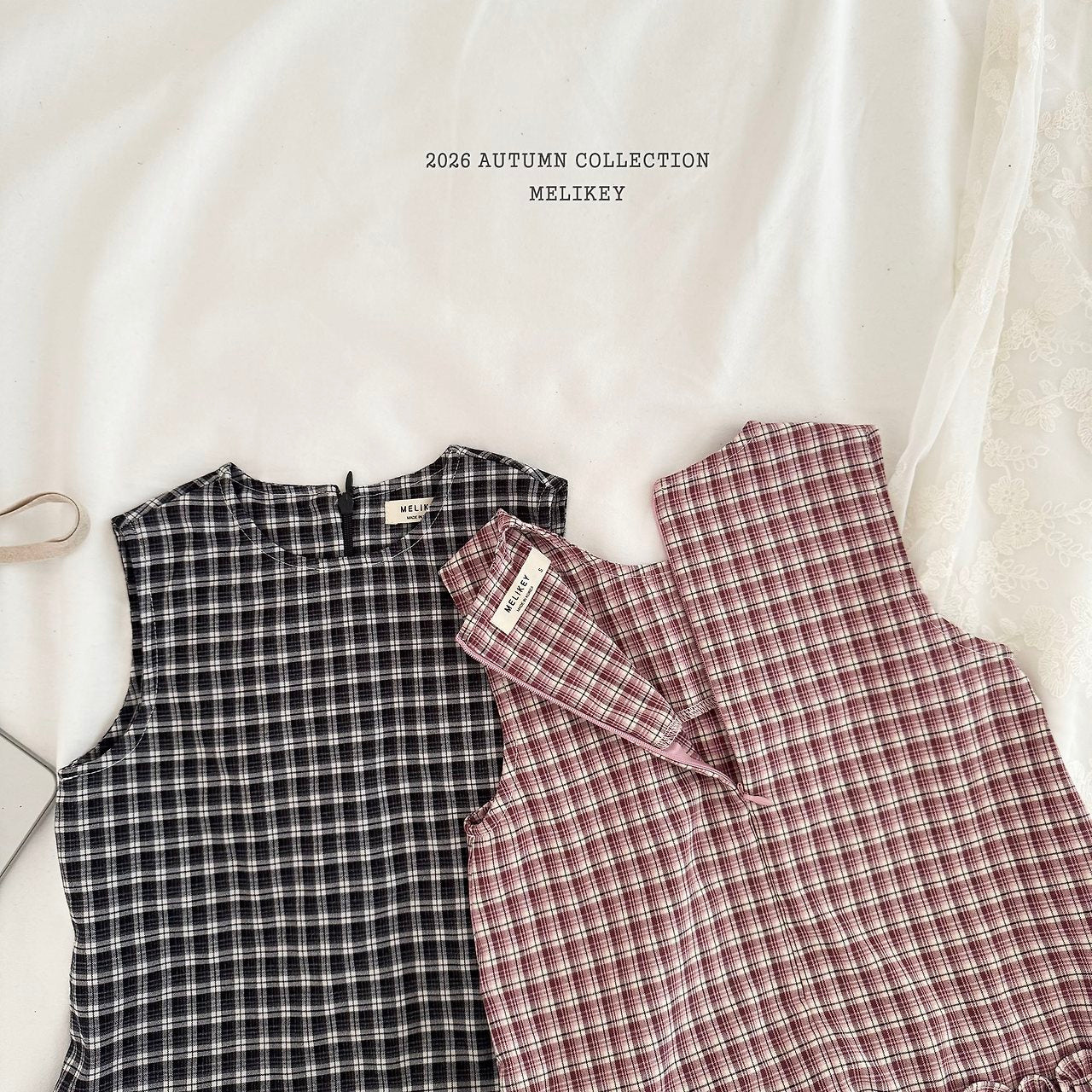 ［Melikey］Check frill one-piece