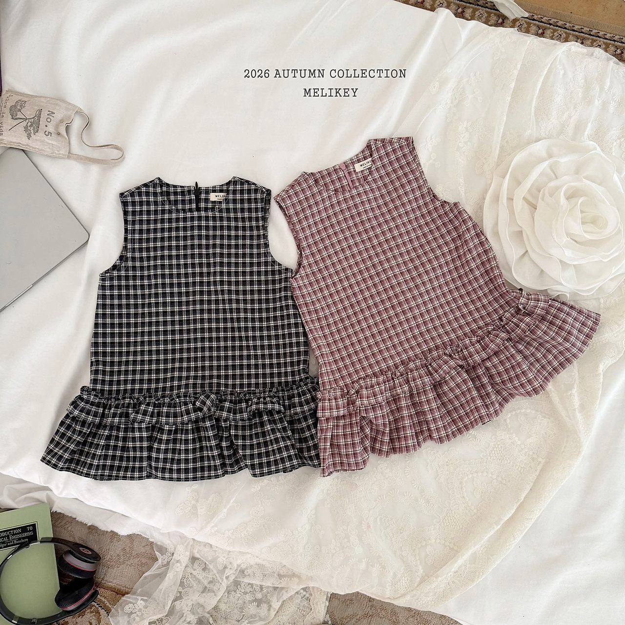 ［Melikey］Check frill one-piece