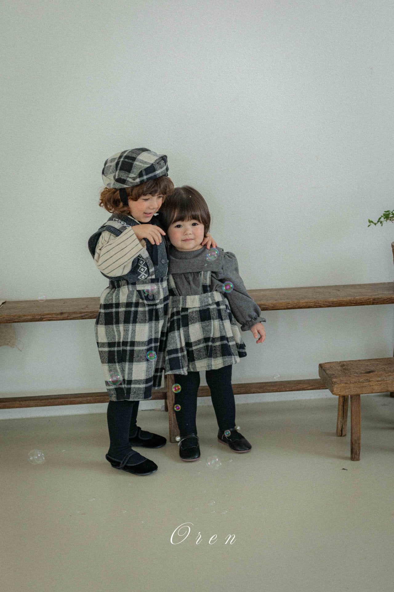 ［OREN］Brunel check suspender half pants