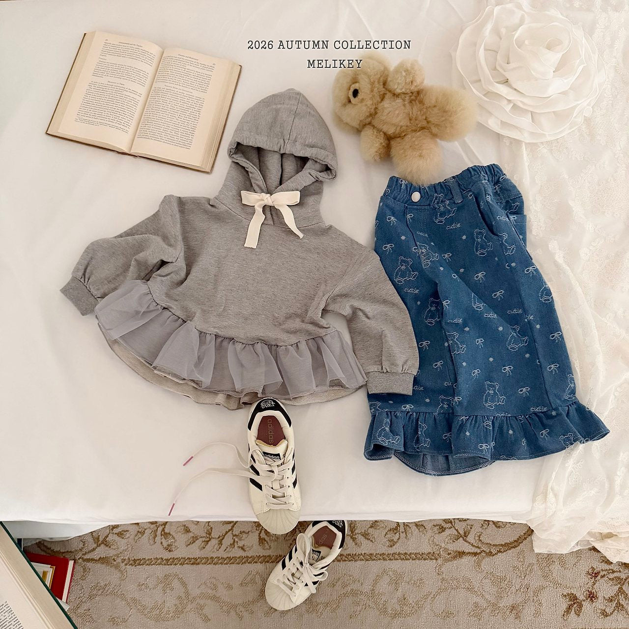 ［Melikey］Bear frill denim pants