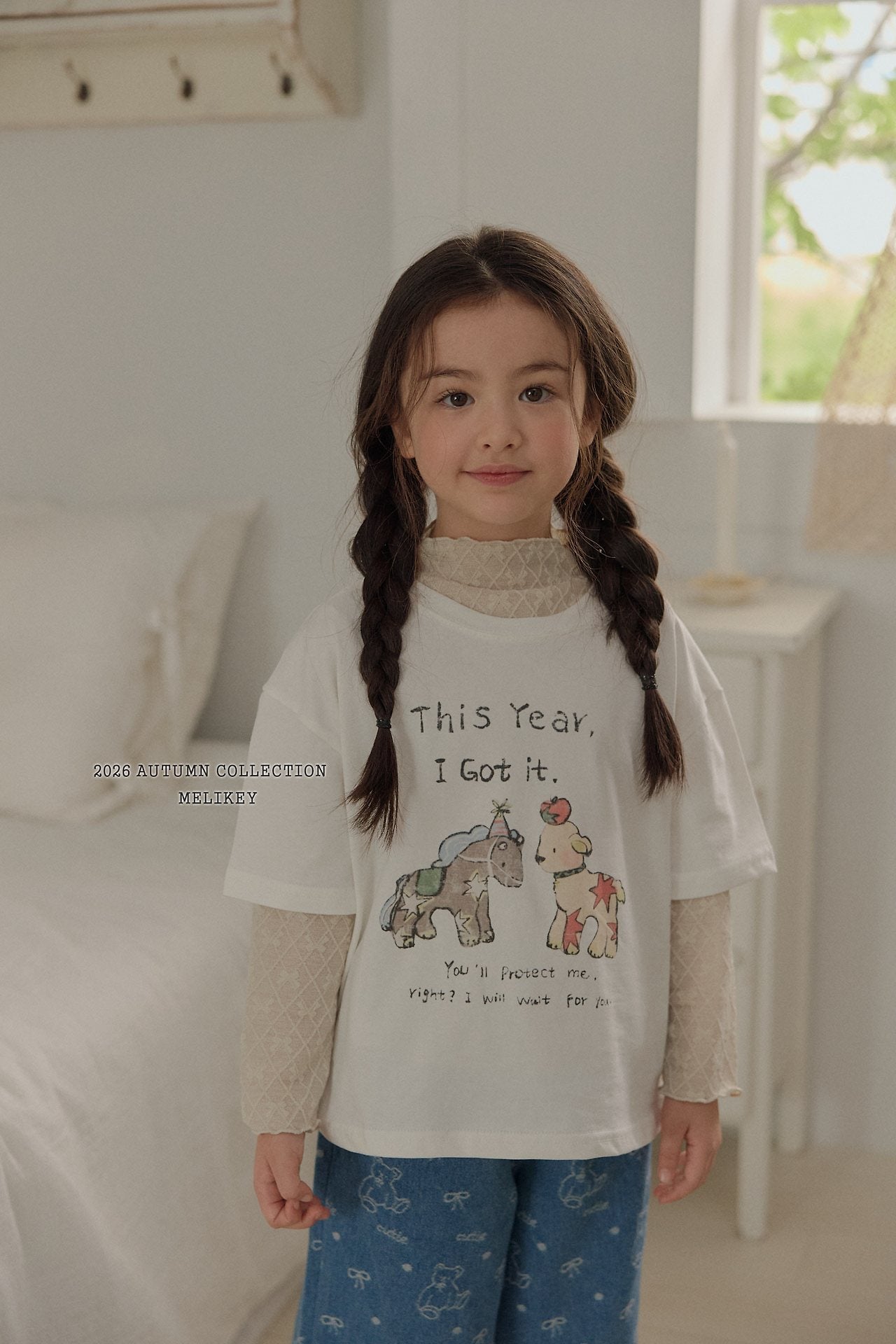 ［Melikey］Bear frill denim pants