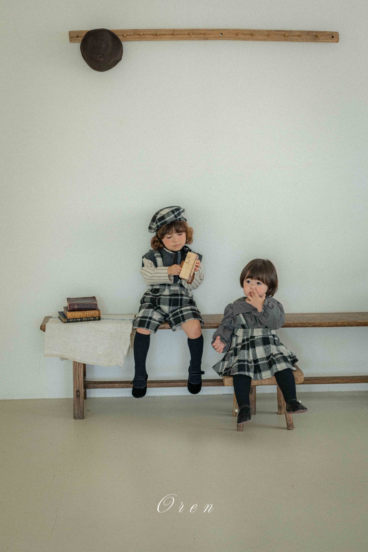 ［OREN］Brunel check suspender half pants