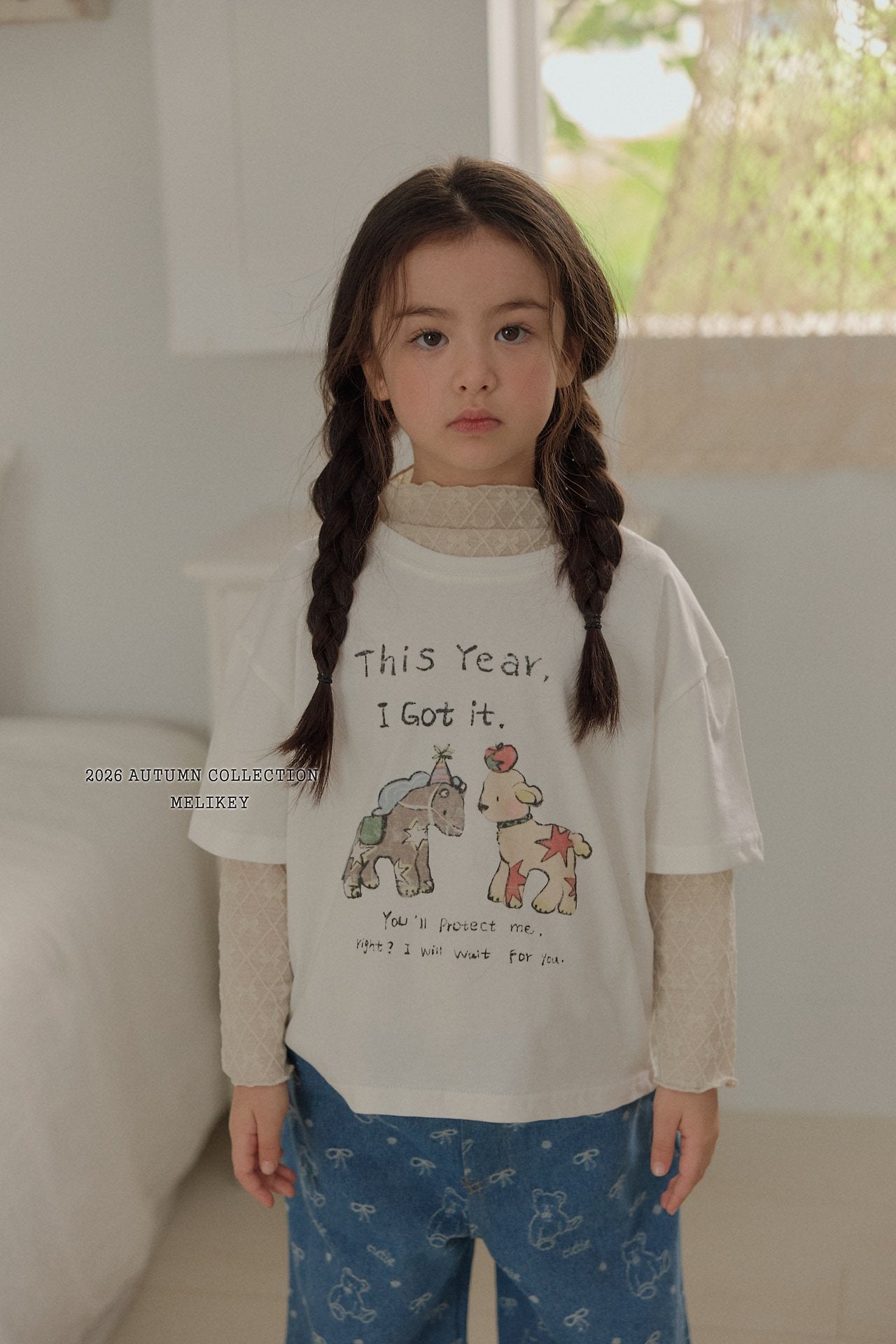 ［Melikey］Bear frill denim pants
