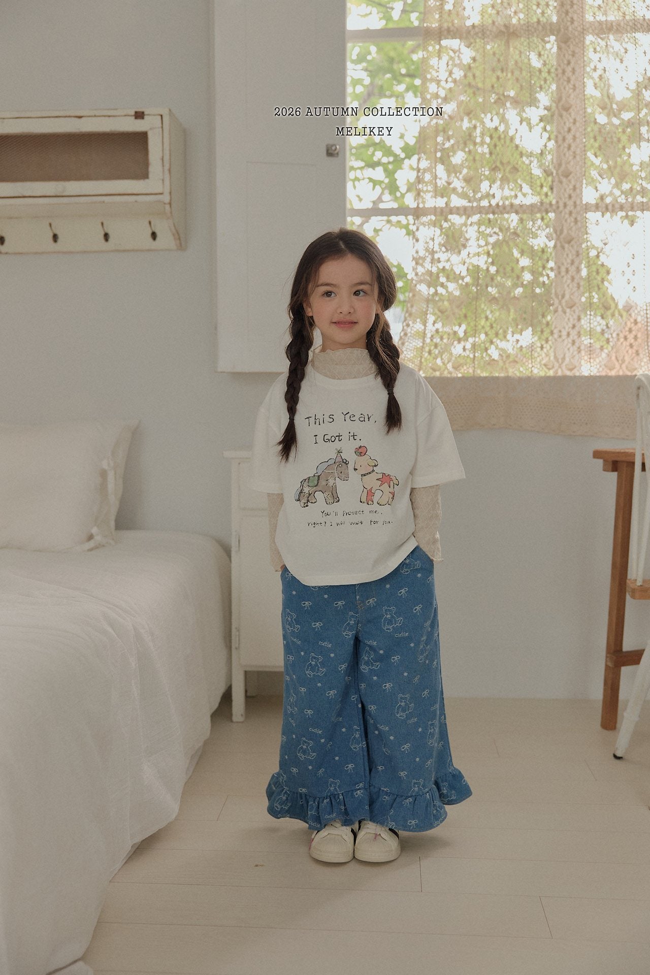 ［Melikey］Bear frill denim pants