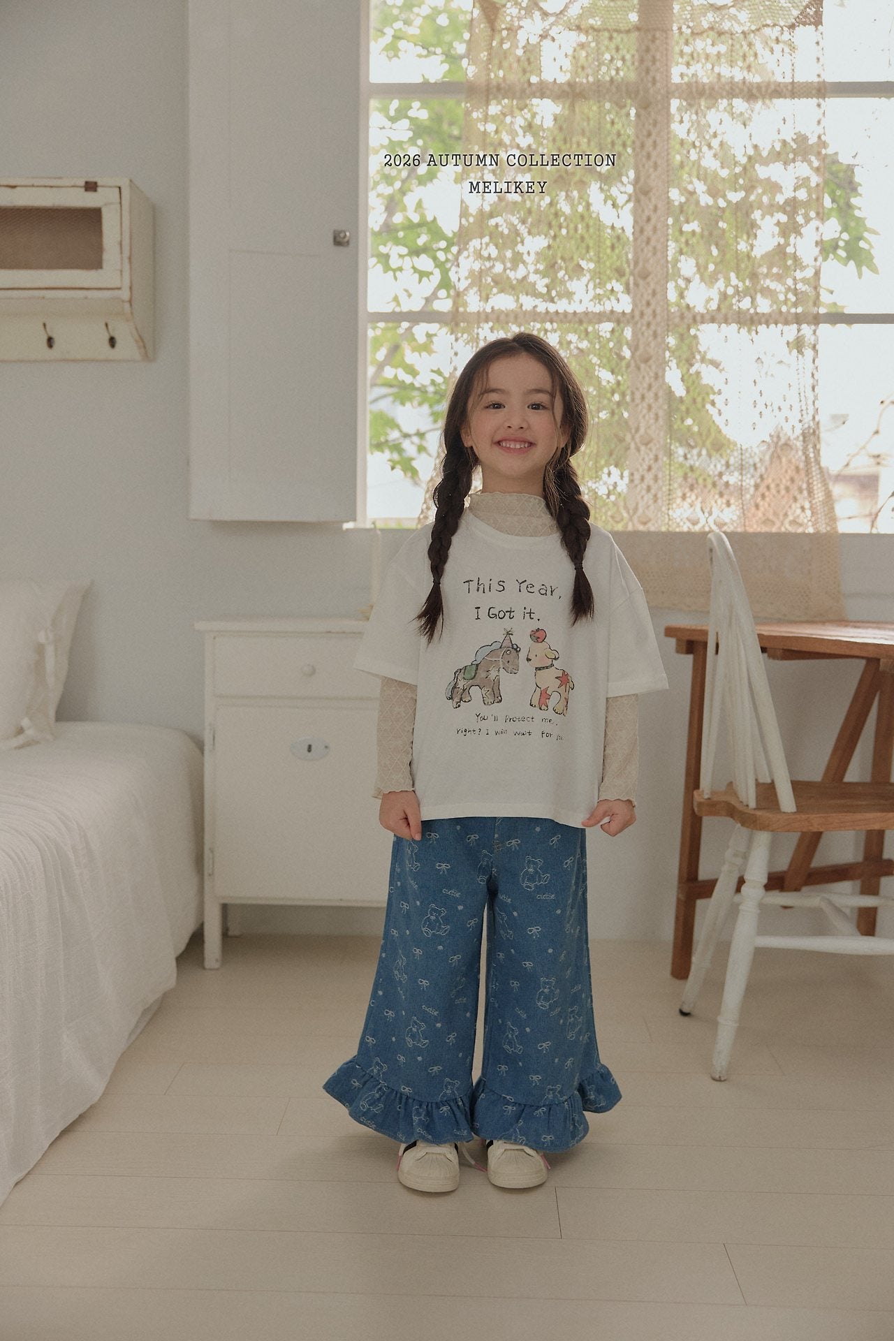 ［Melikey］Bear frill denim pants