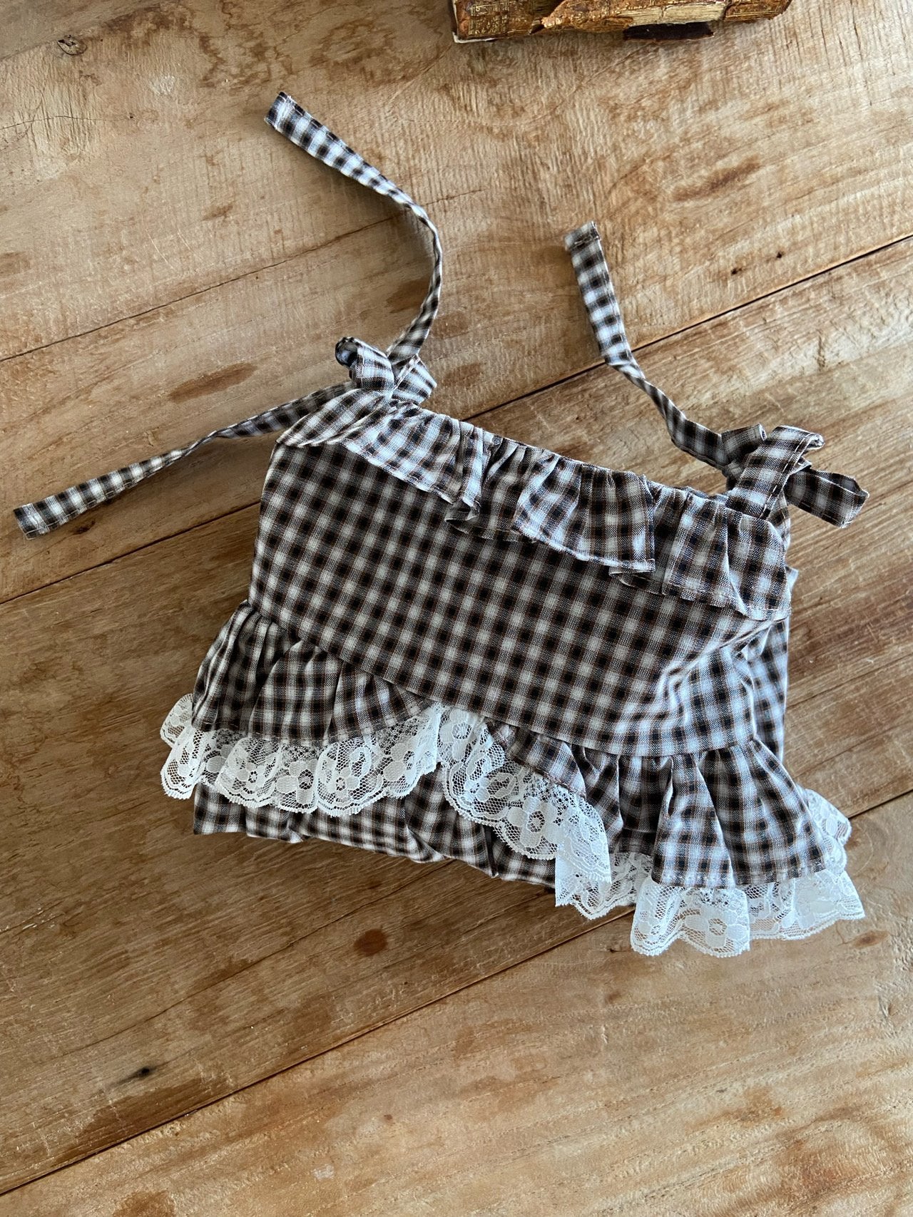 ［Anne shirley］Nutty check rompers