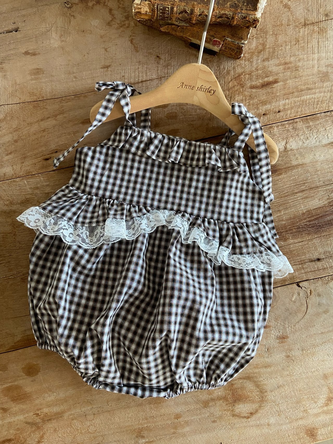 ［Anne shirley］Nutty check rompers