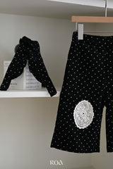 ［ROA］Dot frill suspender pants