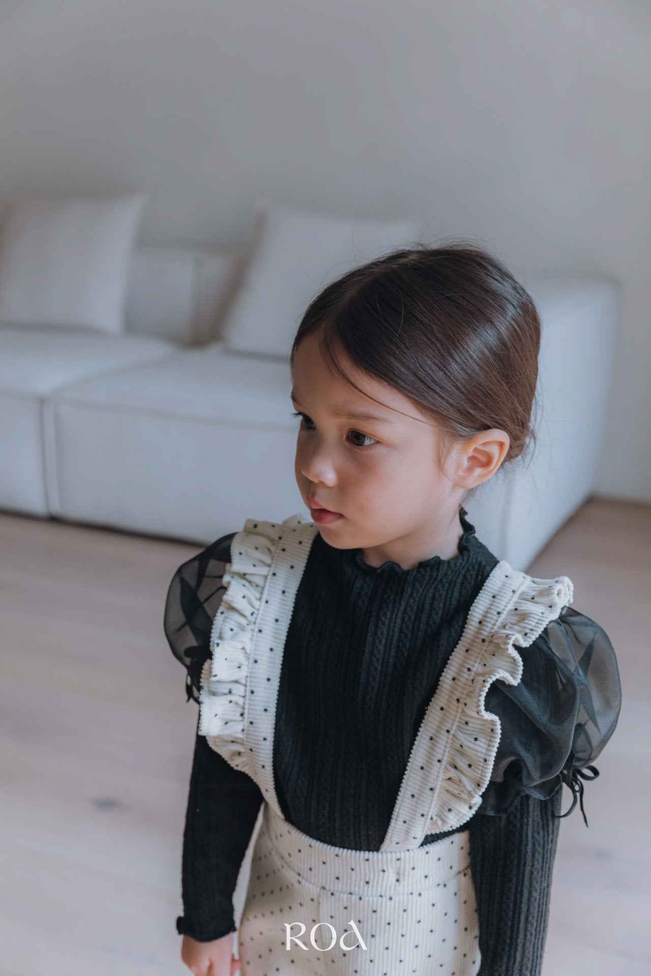 ［ROA］Dot frill suspender pants